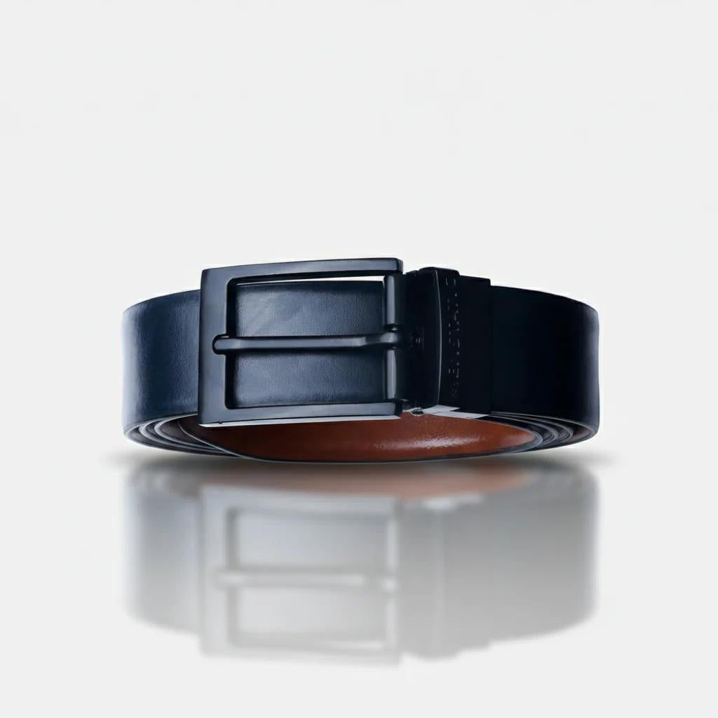 MATTE BLACK PLAIN BUCKLE BLUE & LIGHT BROWN BELT