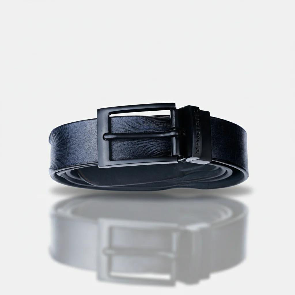 MATTE BLACK PLAIN BUCKLE HAMMERED BLUE BELT