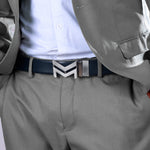 Load image into Gallery viewer, GREY LOGO BUCKLE BLUE &amp; LIGHT BROWN BELT