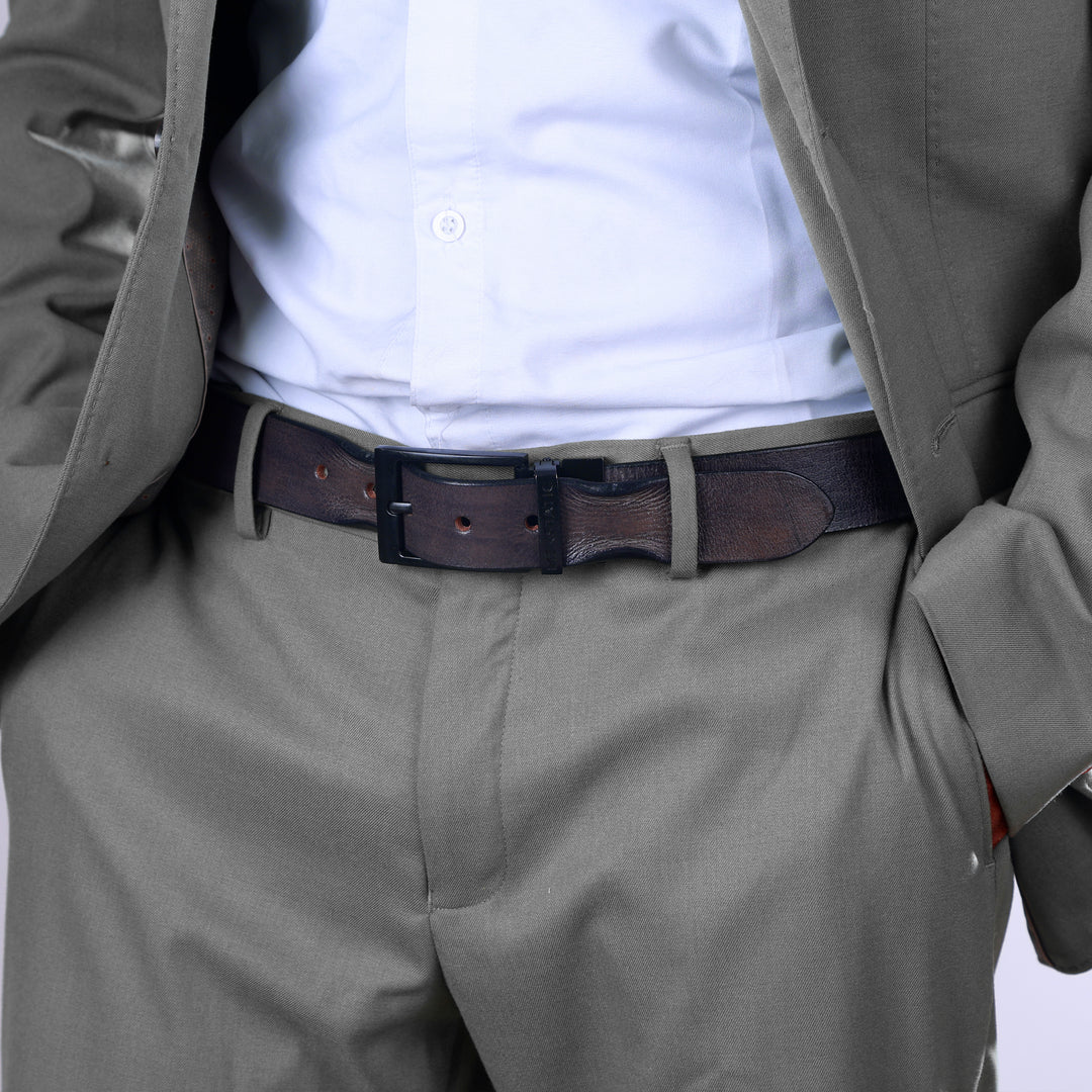 MATTE BLACK PLAIN BUCKLE HAMMERED GREY BELT