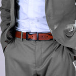 Load image into Gallery viewer, MATTE BLACK PLAIN BUCKLE HAMMERED TAN BELT