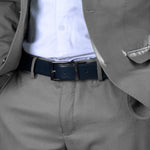 Load image into Gallery viewer, GLOSSY BLACK PLAIN BUCKLE BLUE &amp; DARK BROWN BELT