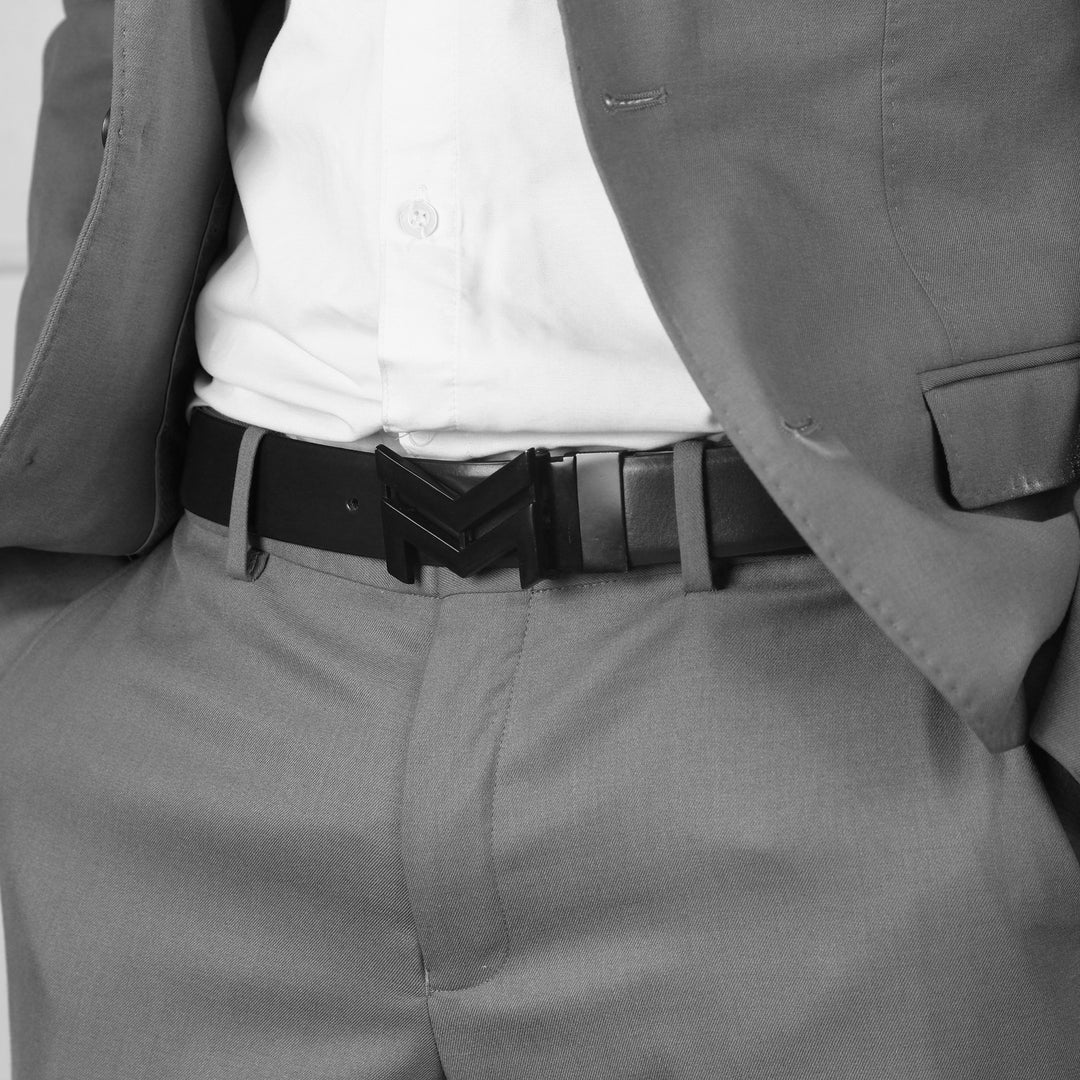 MATTE BLACK LOGO BUCKLE LIGHT BROWN & BLACK BELT