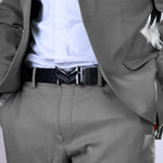 Load image into Gallery viewer, GLOSSY BLACK LOGO BUCKLE CROCO DARK BROWN &amp; BLACK BELT