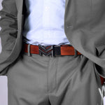 Load image into Gallery viewer, GREY LOGO BUCKLE HAMMERED TAN BELT