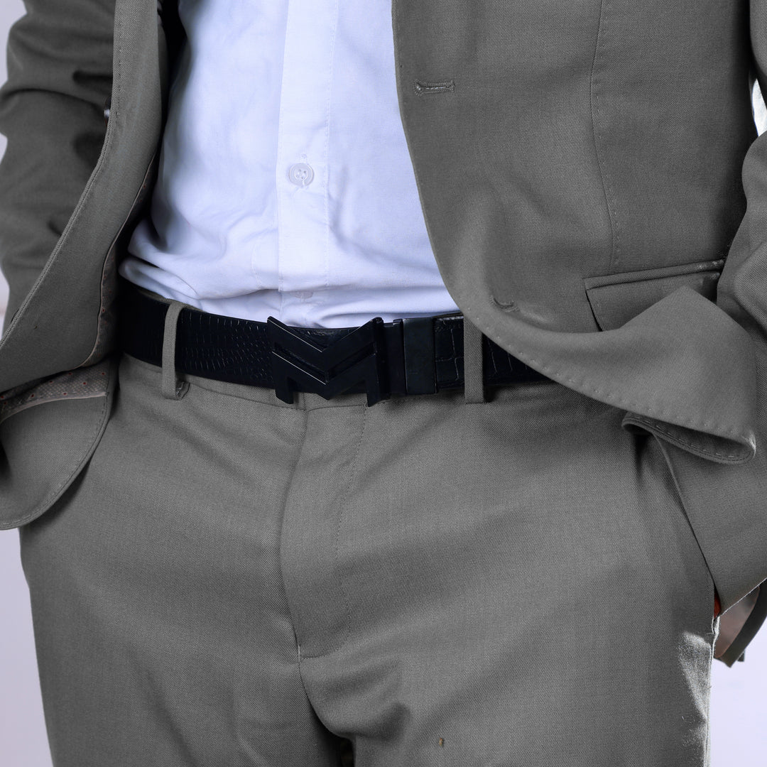 MATTE BLACK LOGO BUCKLE CROCO DARK BROWN & BLACK BELT