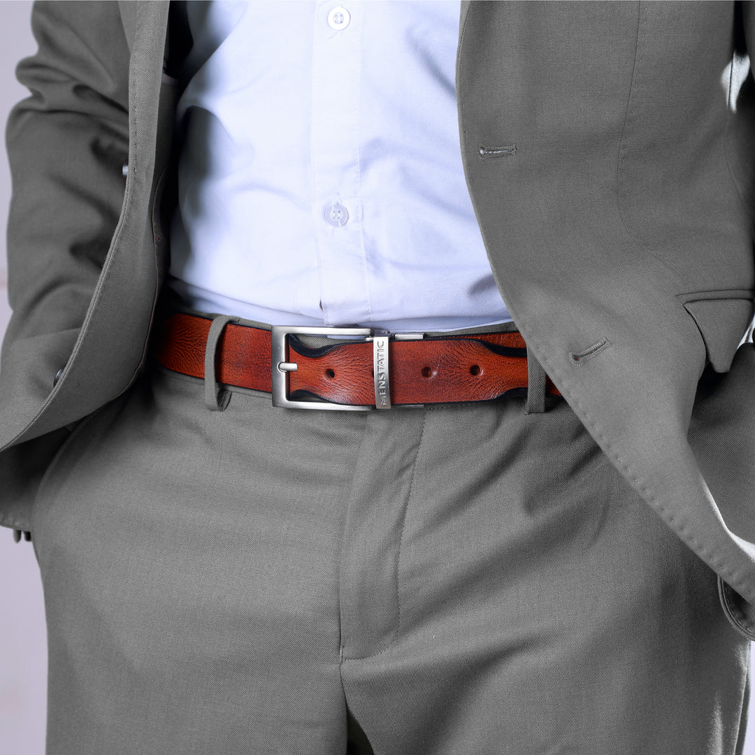 SILVER PLAIN BUCKLE HAMMERED TAN BELT