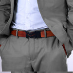 Load image into Gallery viewer, MATTE BLACK LOGO BUCKLE HAMMERED TAN BELT