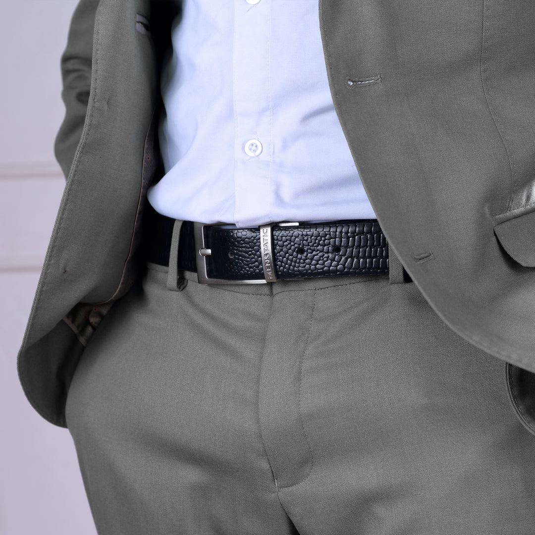 GREY PLAIN BUCKLE CROCO LIGHT BROWN & BLACK BELT