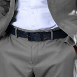 Load image into Gallery viewer, MATTE BLACK PLAIN BUCKLE HAMMERED BLUE BELT