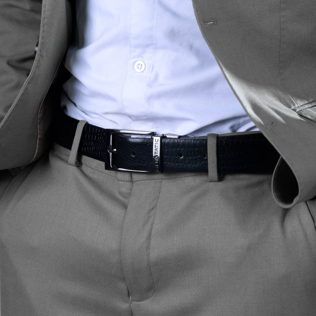 GLOSSY BLACK PLAIN BUCKLE CROCO DARK BROWN & BLACK BELT