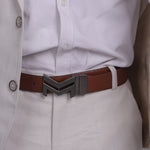 Load image into Gallery viewer, GREY LOGO BUCKLE CROCO LIGHT BROWN &amp; BLACK BELT
