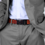 Load image into Gallery viewer, GLOSSY BLACK LOGO BUCKLE HAMMERED TAN BELT