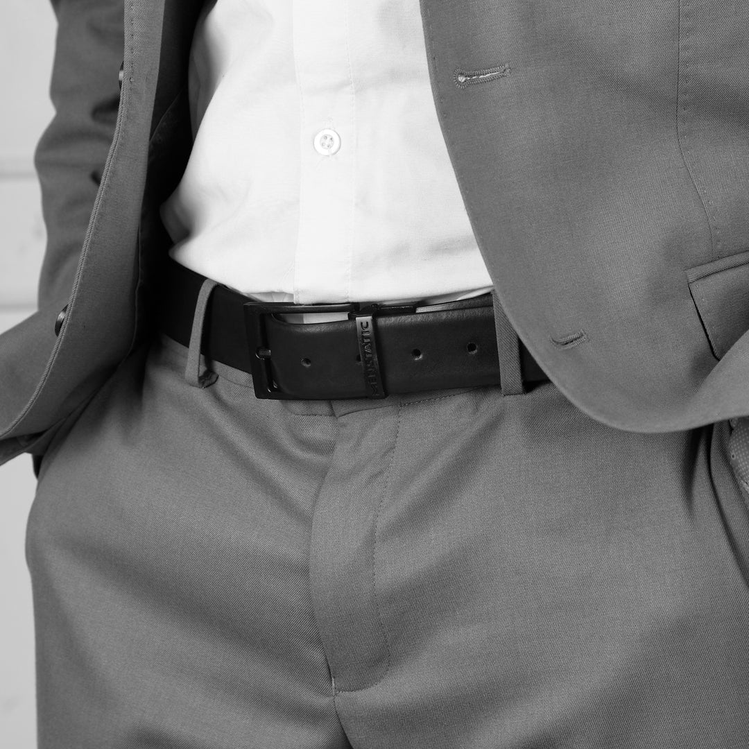 MATTE BLACK PLAIN BUCKLE DARK BROWN & BLACK BELT