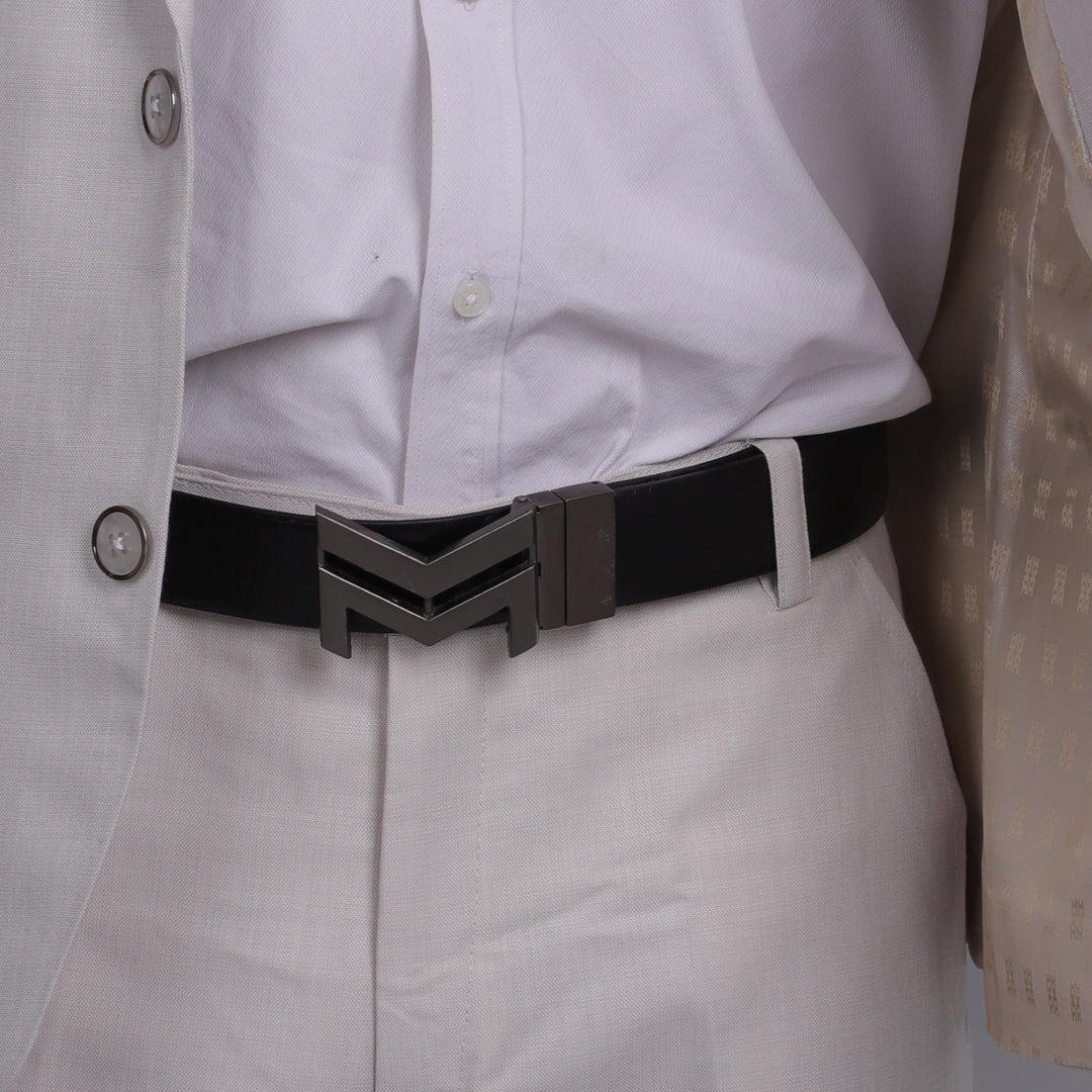 GREY LOGO BUCKLE CROCO DARK BROWN & BLACK BELT