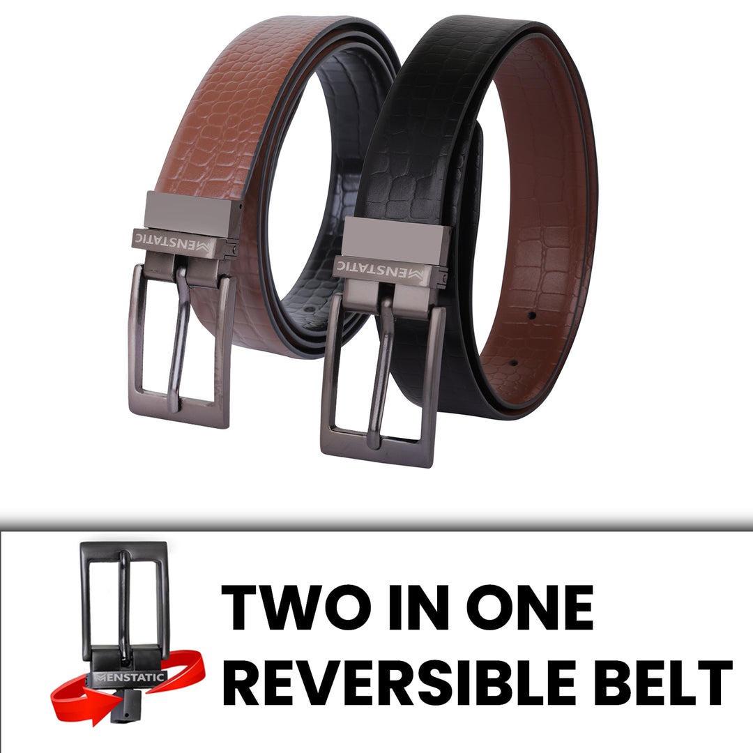 GREY PLAIN BUCKLE CROCO LIGHT BROWN & BLACK BELT