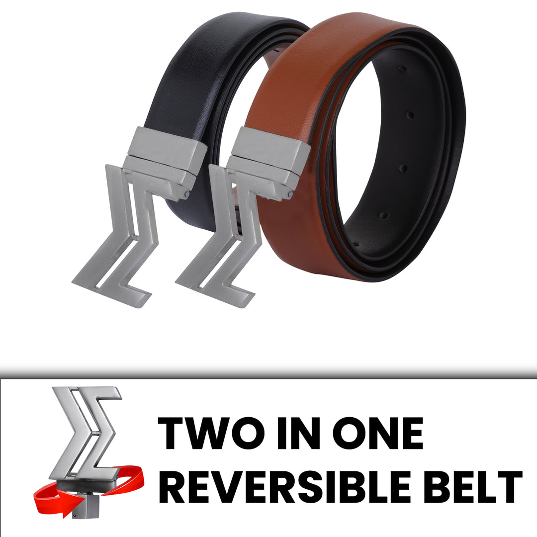 SILVER LOGO BUCKLE LIGHT BROWN & BLACK BELT