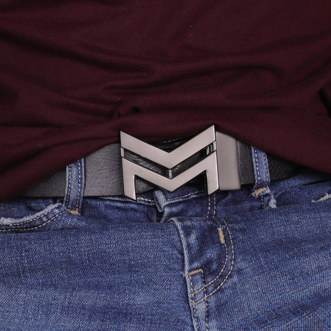 GREY LOGO BUCKLE HAMMERED GREY BELT