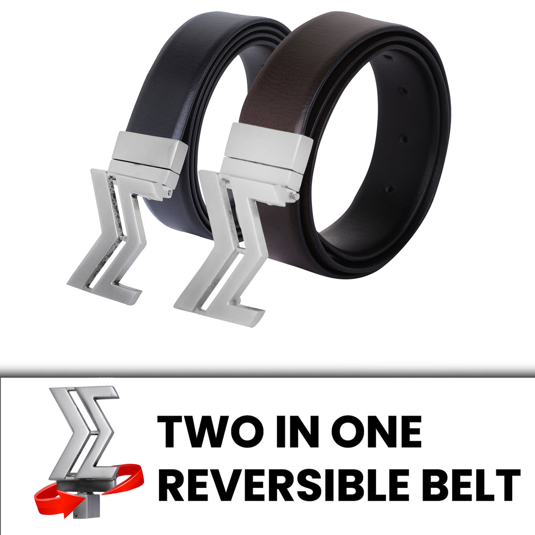 SILVER LOGO BUCKLE DARK BROWN & BLACK BELT
