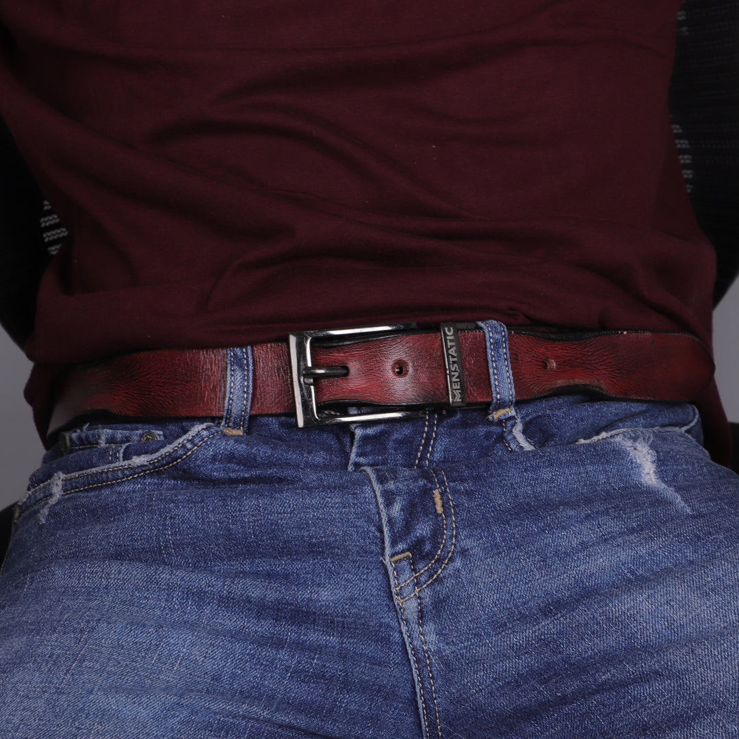 BLACK PLAIN BUCKLE HAMMERED WINE BELT