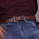 Load image into Gallery viewer, BLACK PLAIN BUCKLE HAMMERED TAN BELT
