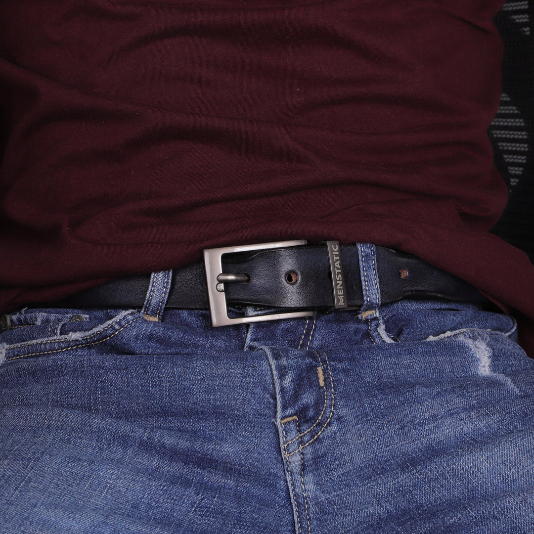 GREY PLAIN BUCKLE HAMMERED BLUE BELT