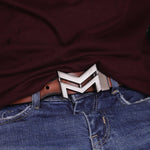 Load image into Gallery viewer, GREY LOGO BUCKLE HAMMERED TAN BELT
