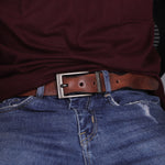 Load image into Gallery viewer, GREY PLAIN BUCKLE HAMMERED TAN BELT

