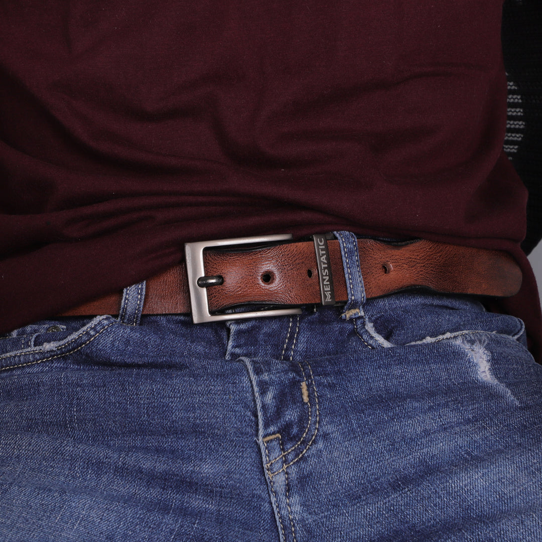 GREY PLAIN BUCKLE HAMMERED TAN BELT
