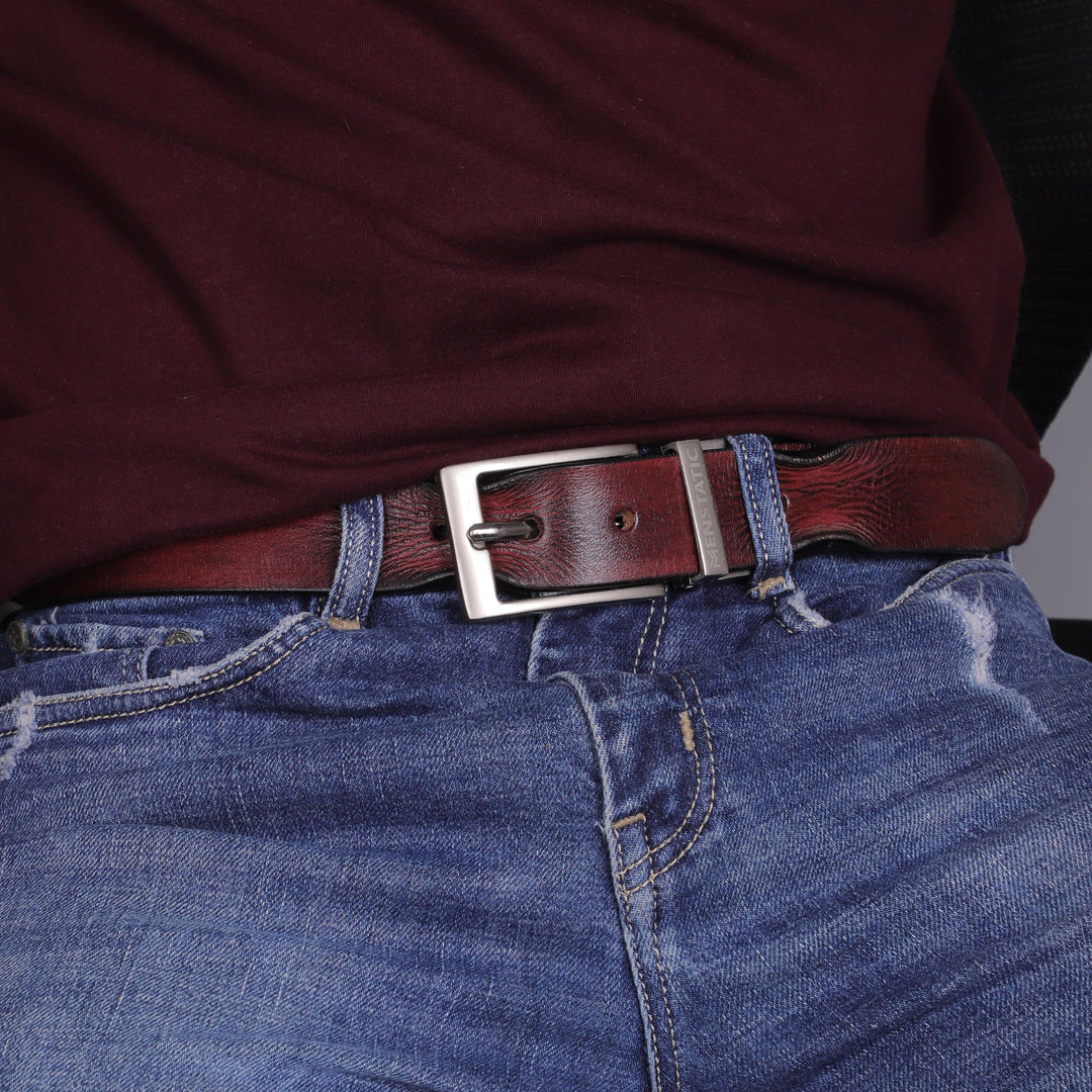 SILVER PLAIN BUCKLE HAMMERED WINE BELT