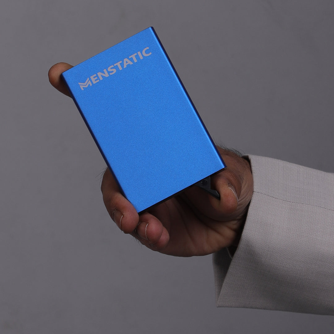 BLUE SLIDER METAL CARD HOLDER