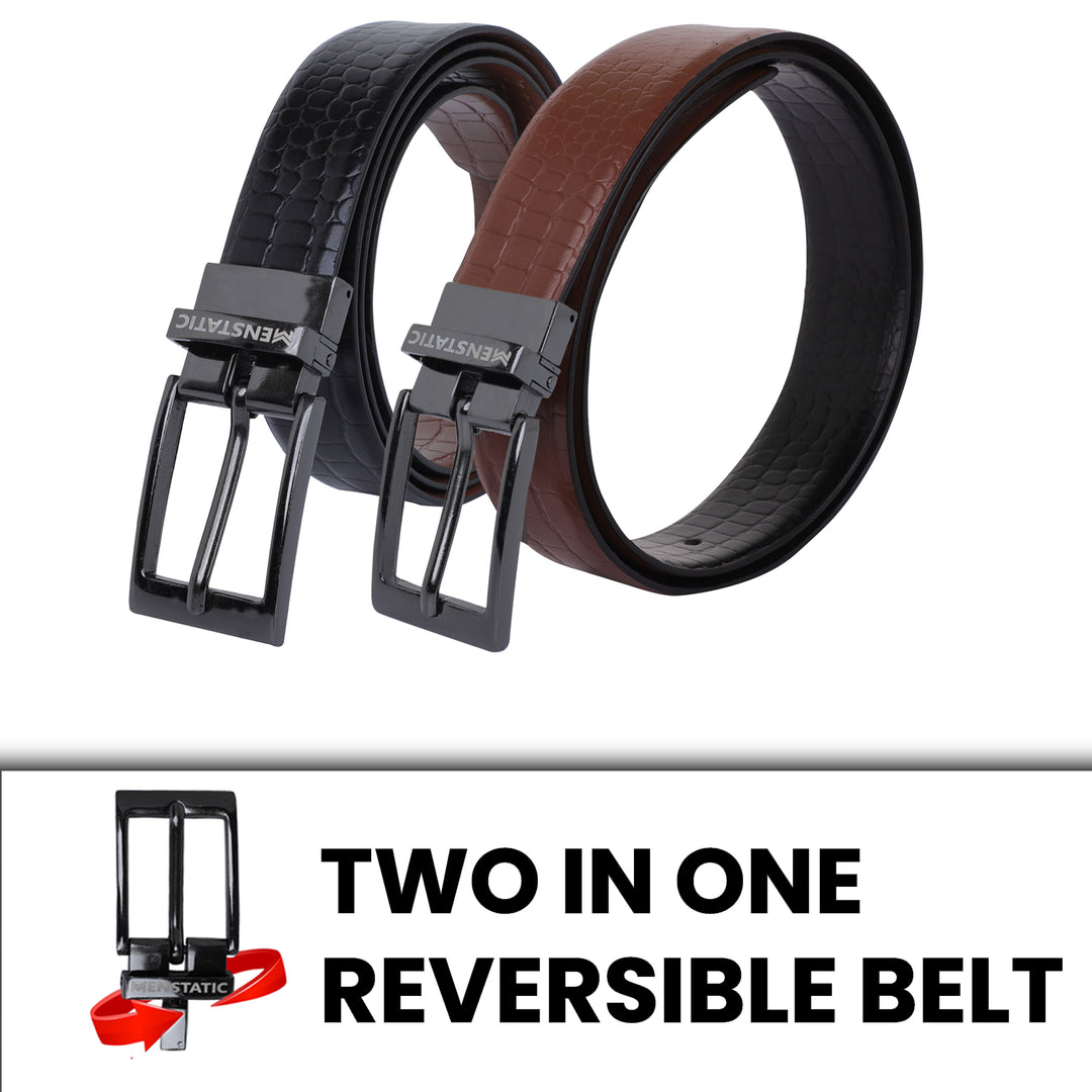 BLACK PLAIN BUCKLE CROCO LIGHT BROWN & BLACK BELT