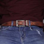 Load image into Gallery viewer, SILVER PLAIN BUCKLE HAMMERED TAN BELT
