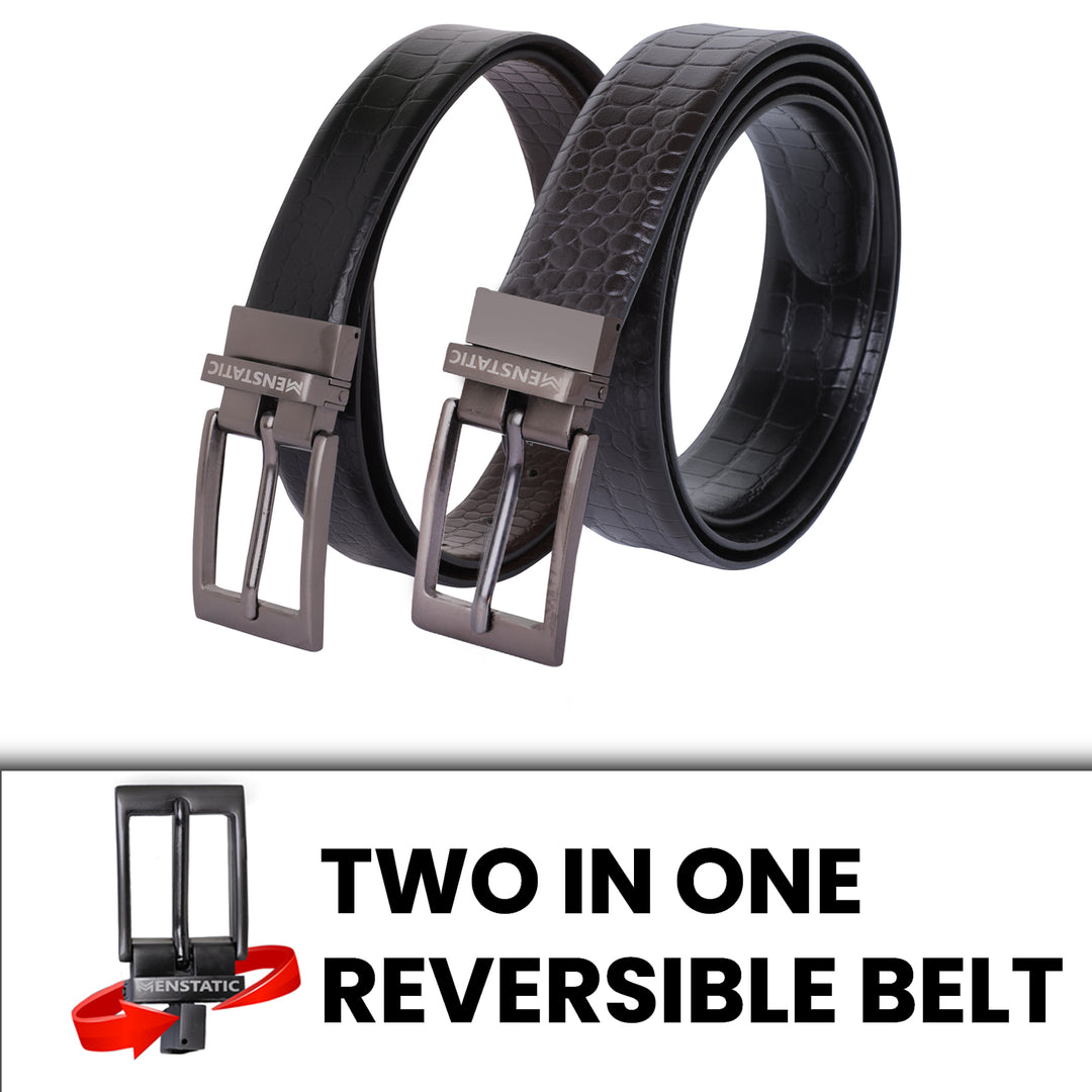GREY PLAIN BUCKLE CROCO DARK BROWN & BLACK BELT