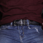 Load image into Gallery viewer, BLACK PLAIN BUCKLE HAMMERED BLUE BELT
