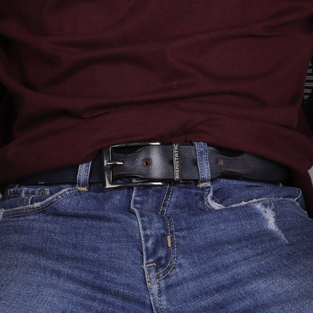 BLACK PLAIN BUCKLE HAMMERED BLUE BELT