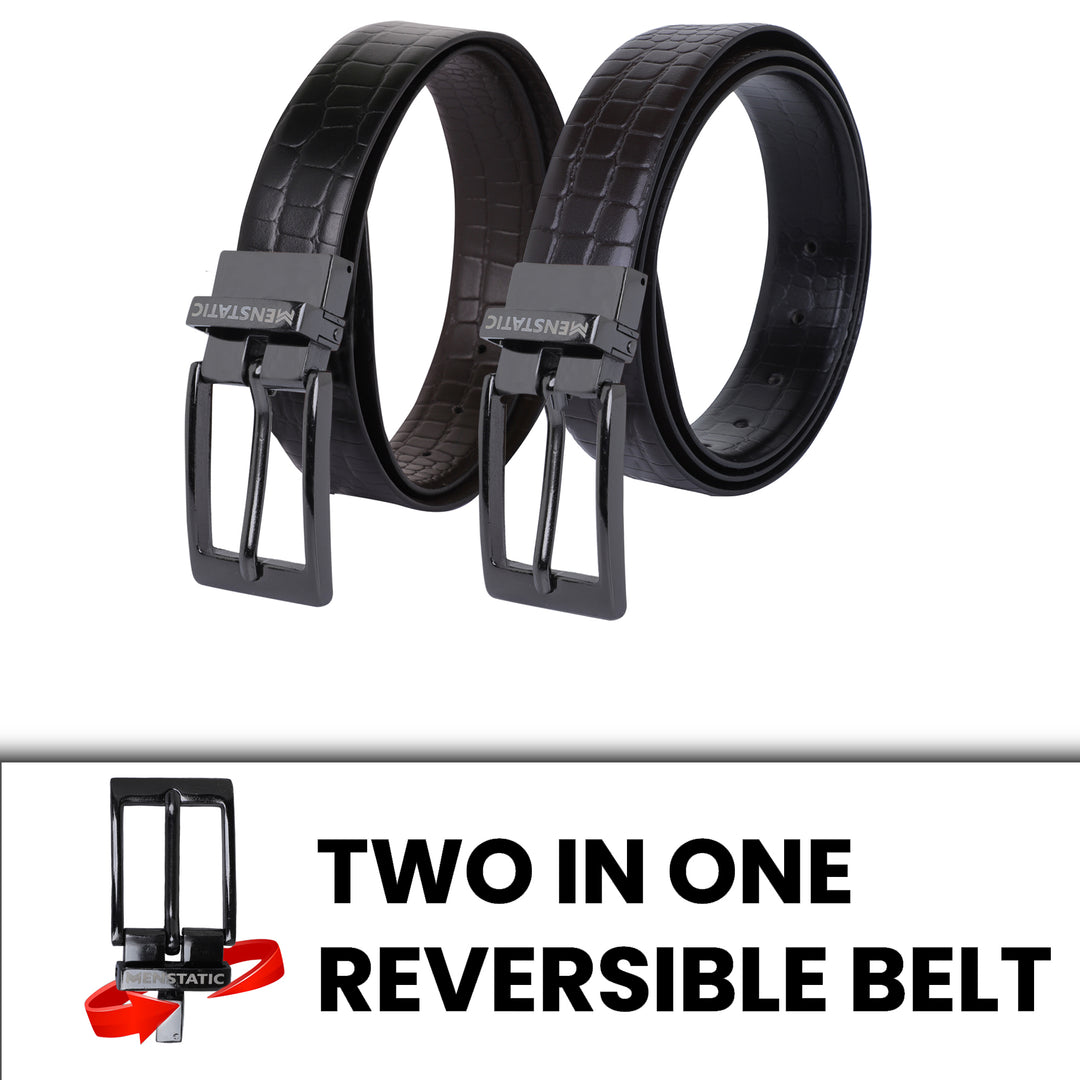 BLACK PLAIN BUCKLE CROCO DARK BROWN & BLACK BELT
