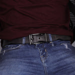 Load image into Gallery viewer, BLACK PLAIN BUCKLE HAMMERED GREY BELT
