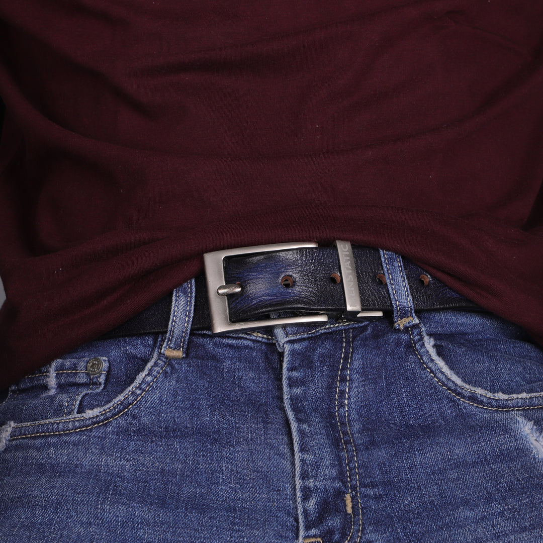SILVER PLAIN BUCKLE HAMMERED BLUE BELT