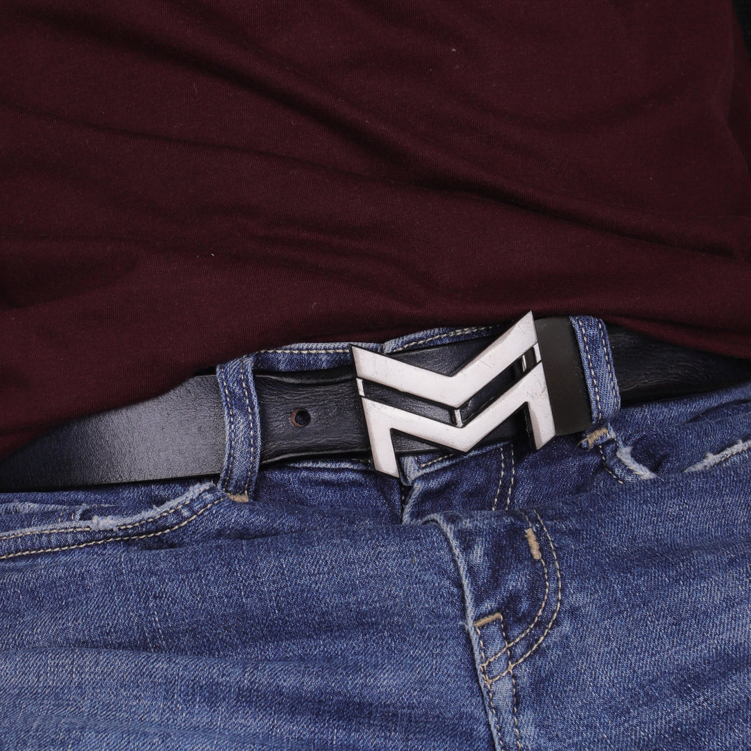 GREY LOGO BUCKLE HAMMERED BLUE BELT