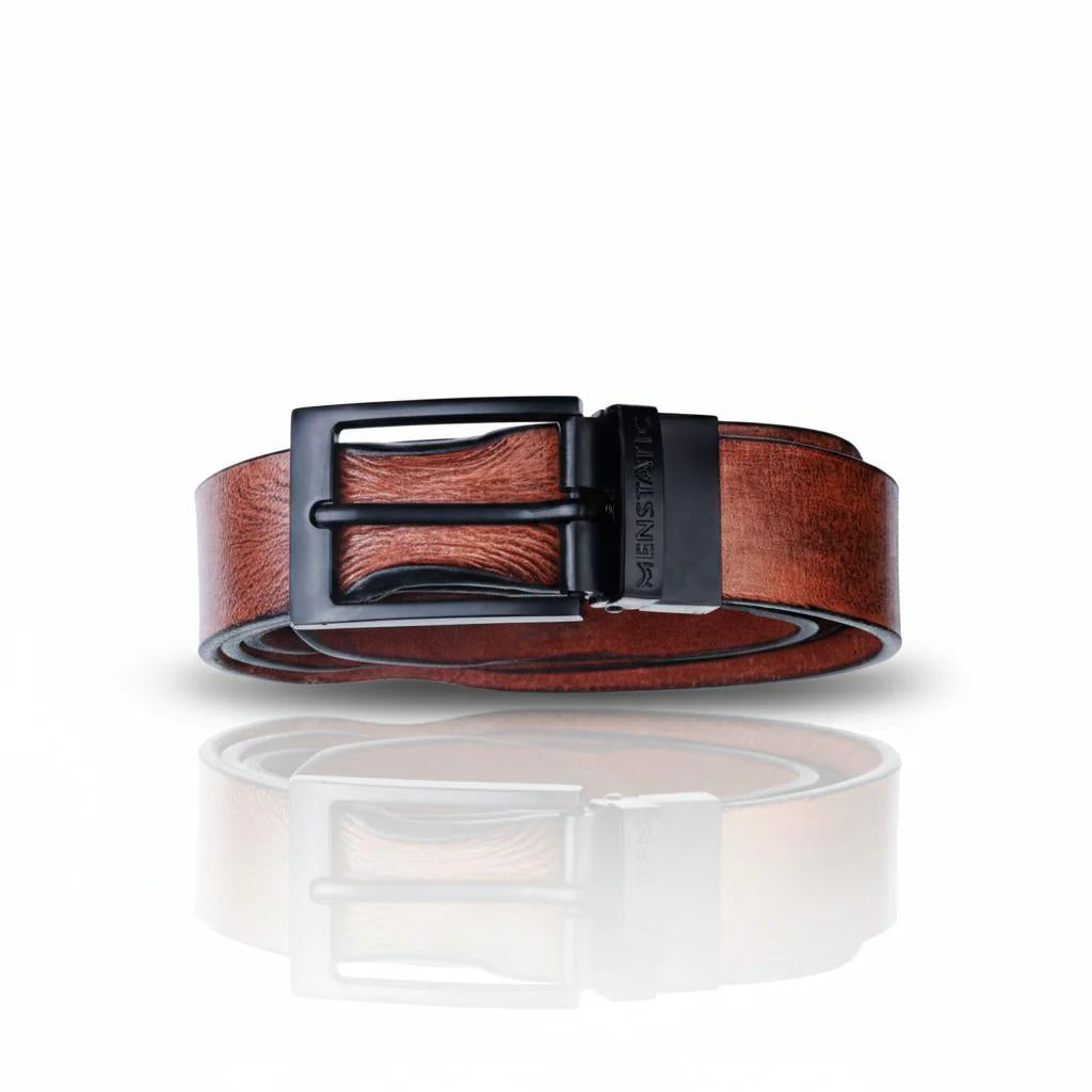 MATTE BLACK PLAIN BUCKLE HAMMERED TAN BELT