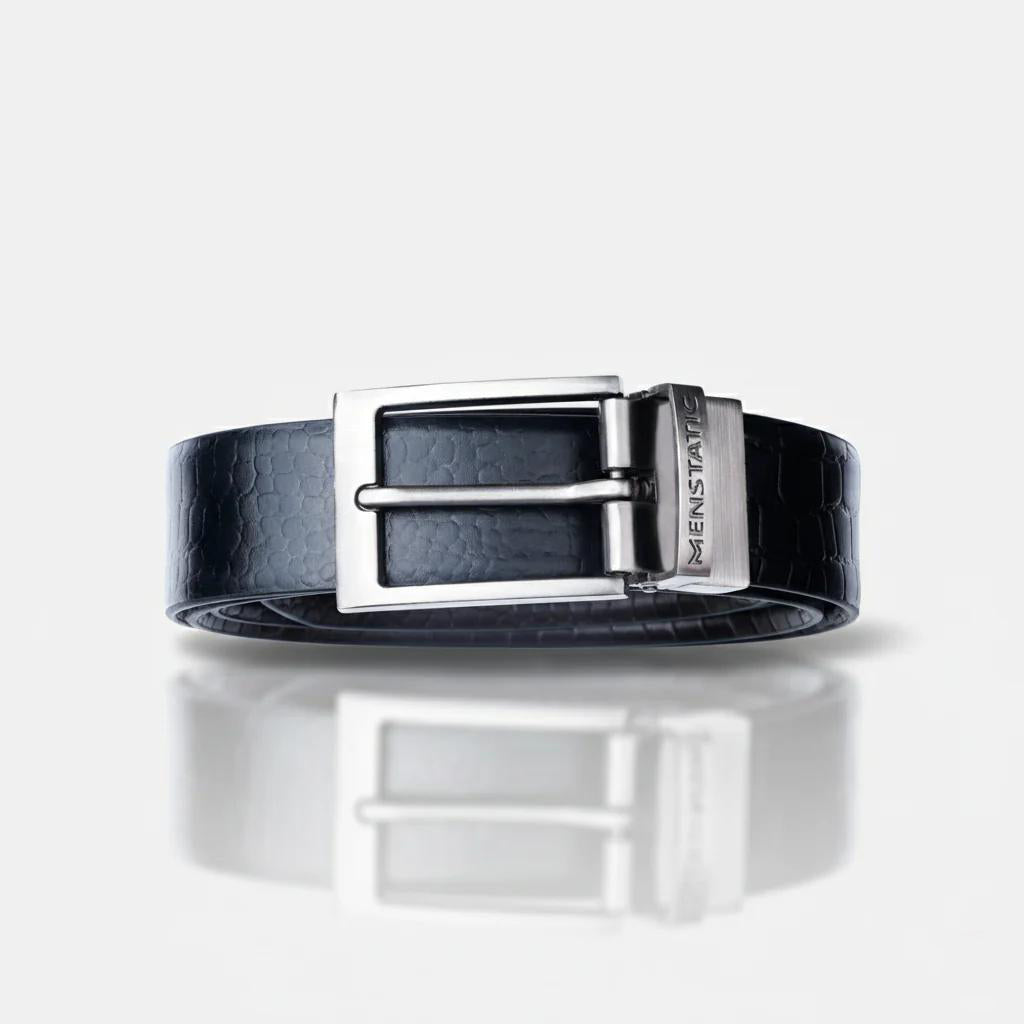 GREY PLAIN BUCKLE CROCO DARK BROWN & BLACK BELT