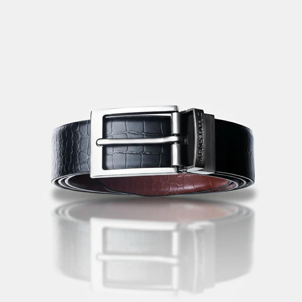 GREY PLAIN BUCKLE CROCO LIGHT BROWN & BLACK BELT