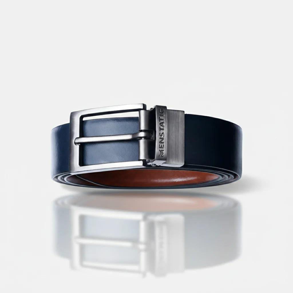 GREY PLAIN BUCKLE BLUE & LIGHT BROWN BELT