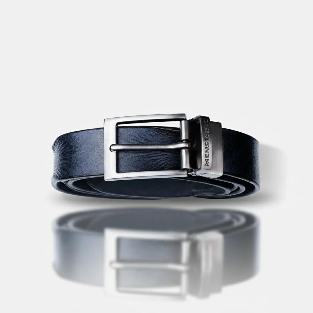 GREY PLAIN BUCKLE HAMMERED BLUE BELT