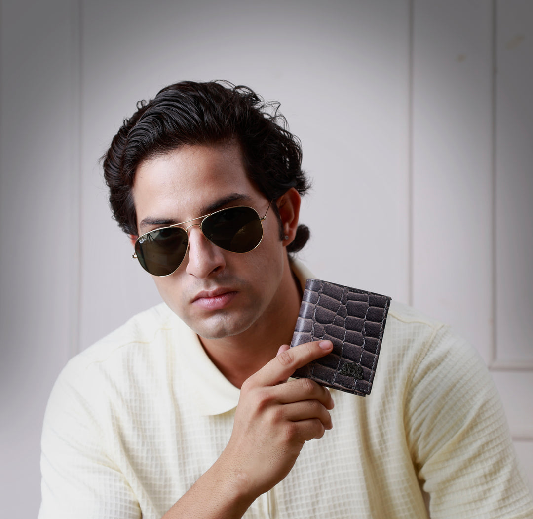 CROCO VERTICAL WALLET SLATE GREY