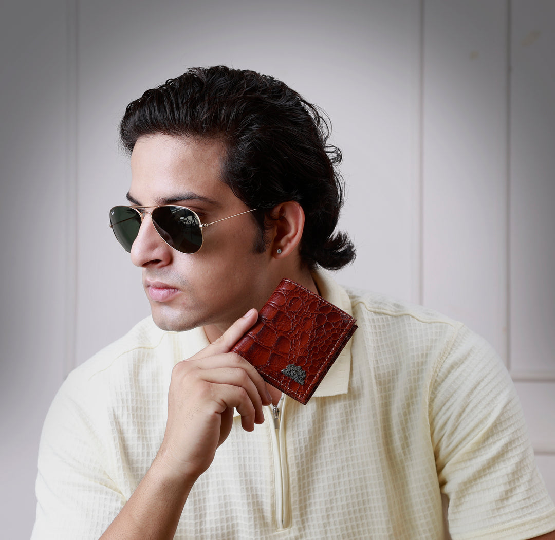 CROCO VERTICAL WALLET TAN