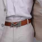 Load image into Gallery viewer, SILVER LOGO BUCKLE LIGHT BROWN &amp; BLACK BELT
