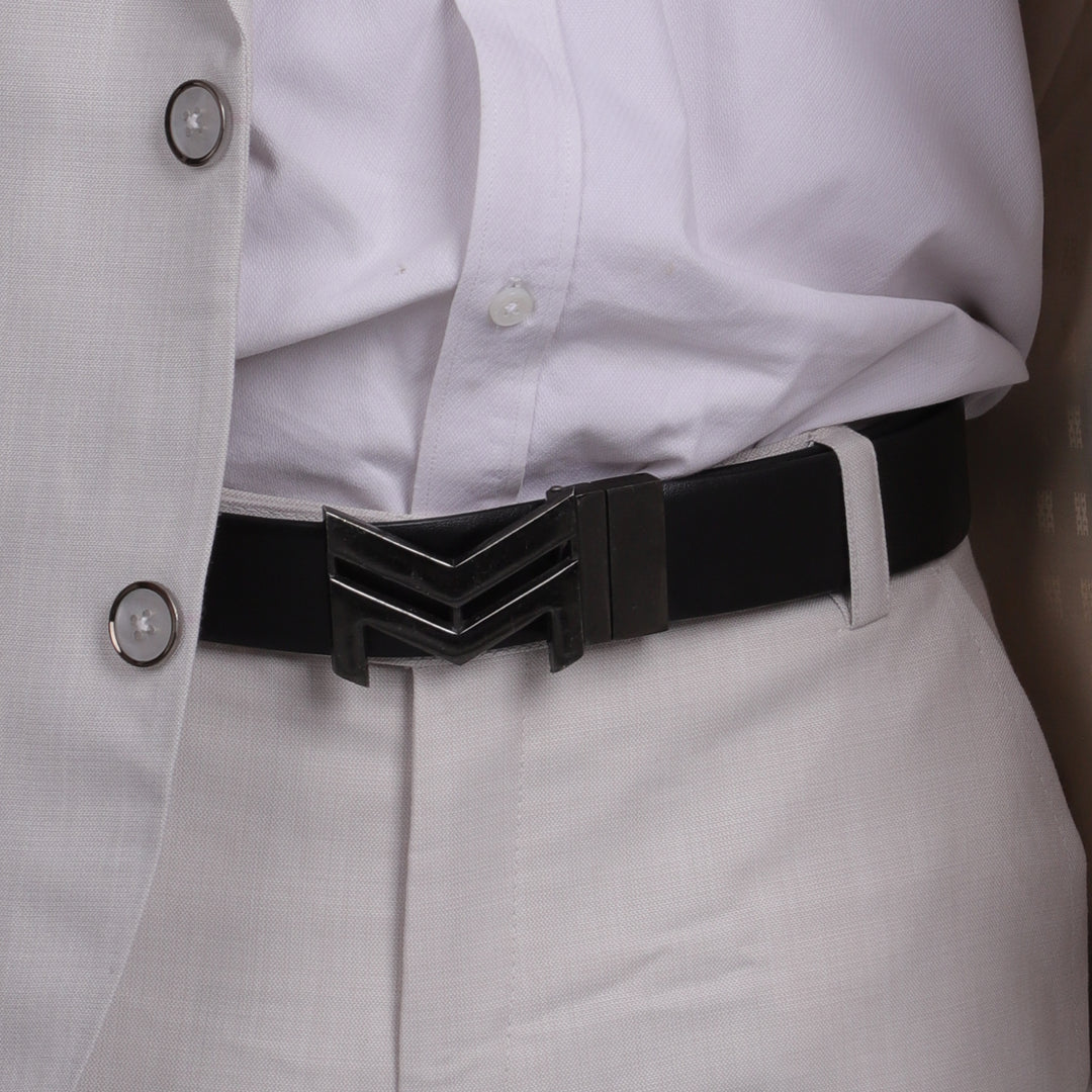 BLACK LOGO BUCKLE DARK BROWN & BLACK BELT