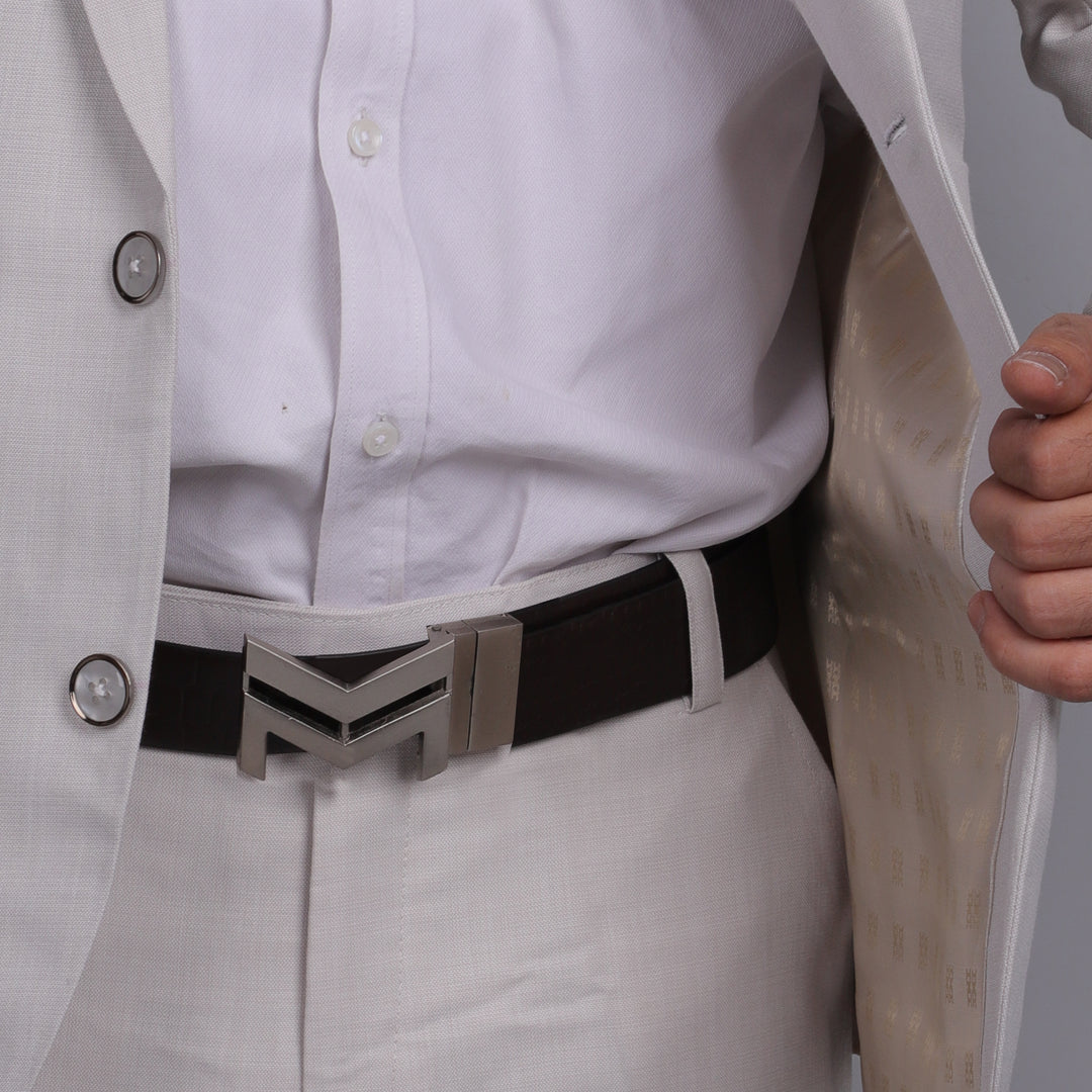 SILVER LOGO BUCKLE CROCO DARK BROWN & BLACK BELT